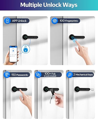 Miniatura 9 de Nuevo Cerradura inteligente de puerta de huellas dactilares, TTLock Smart Lock 5-1 Cerradura de puerta de entrada sin llave con lector de tarjetas,