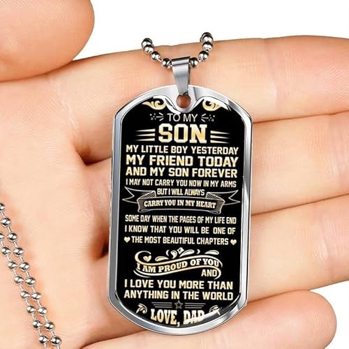 My Son Forever From Dad - Dog Tag Necklace Gift For Son From Father, Son's Birthday, Christmas Gift, Graduation Gift For Son From Dad, Handmade Necklace #TOP6