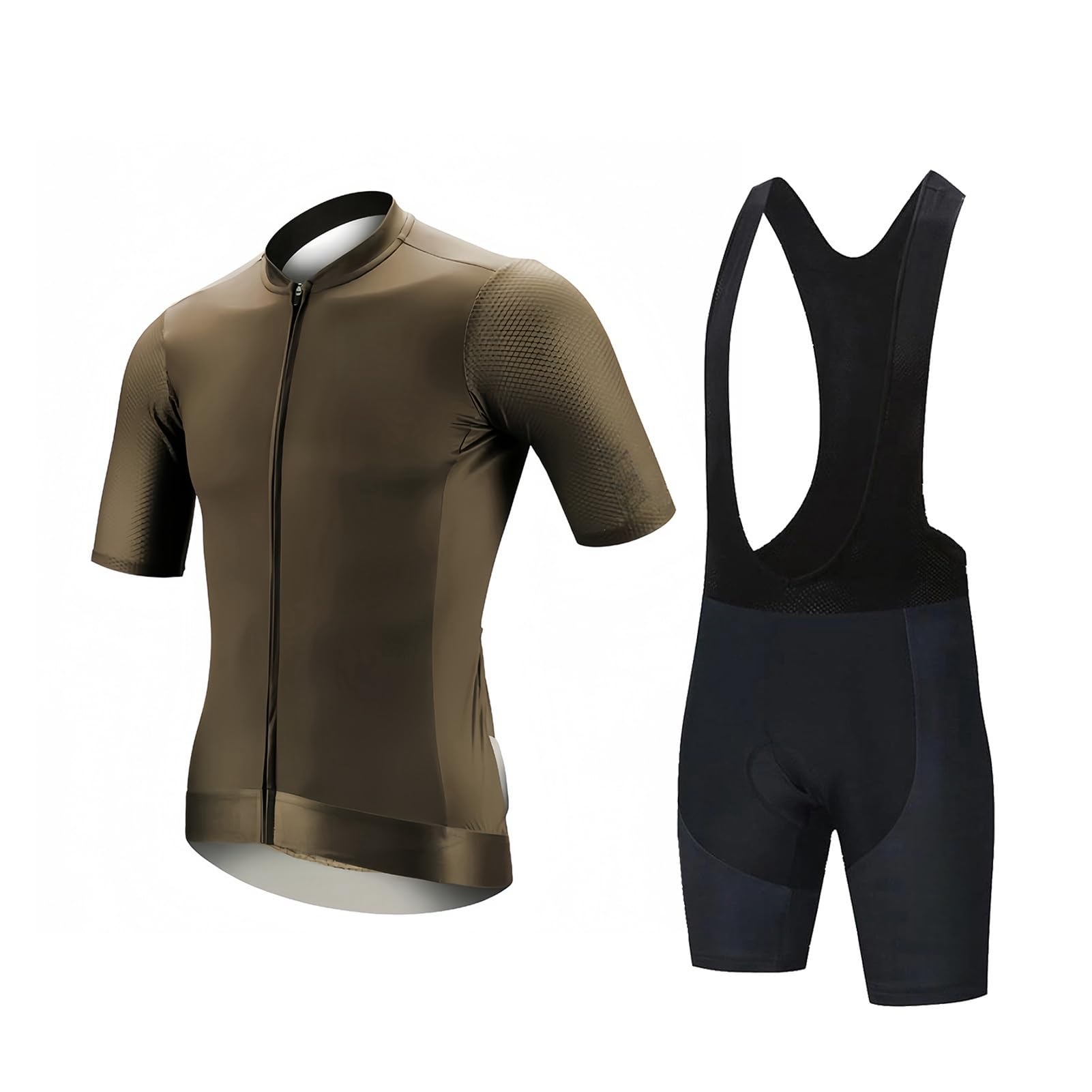 KAISUN Abbigliamento Ciclismo Set Manica Corta Tuta da Bicicletta Uomo con Pantaloncini Imbottiti In Gel,Completo Ciclismo Estivo per Bici da MTB(Khaki,Medium)