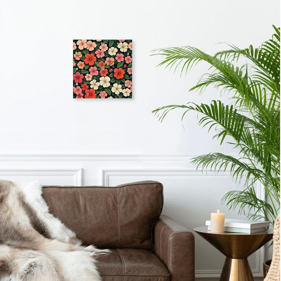 Miniatura 2 de 3dRose, Impatiens Flower Background Retro Style 3, 10x10 Wall Clock