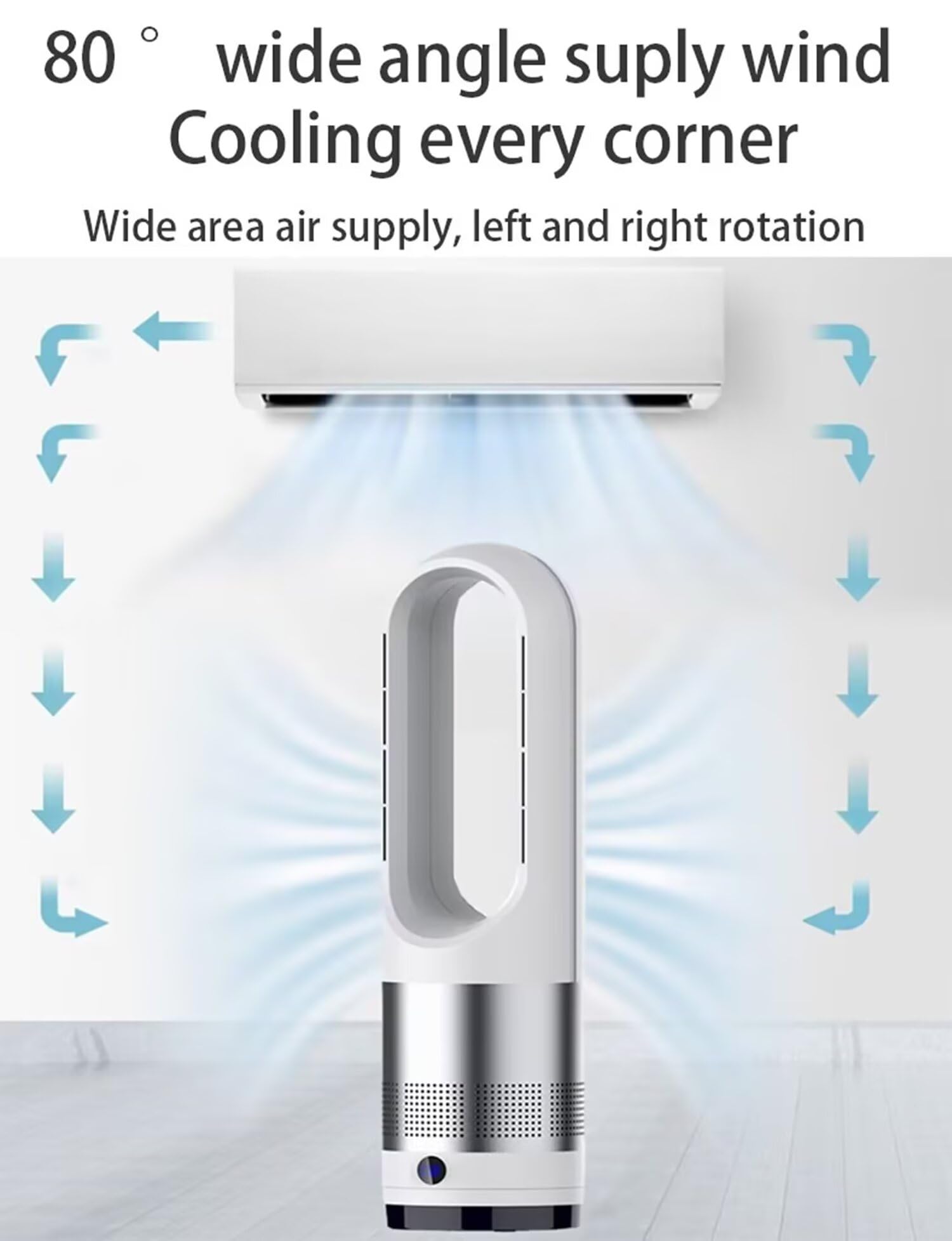 Genérico Ventilador de refrigeración 18 pulgadas para hogar,ventilador de mesa,viento 8 velocidades,temporizador 8 horas,ventilador de torre oscilante 80°,silencioso