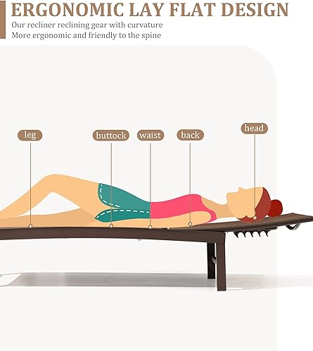 Miniatura 8 de VredHom Tumbona de aluminio para patio, tumbonas reclinables para exteriores, tumbonas para todo tipo de clima, con 5 respaldos ajustables y