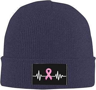 Pink Ribbon Heartbeat Breast Cancer Awareness Unisex Four Seasons Knitted Hat Winter Warm Hats Hats for Men Women One Size