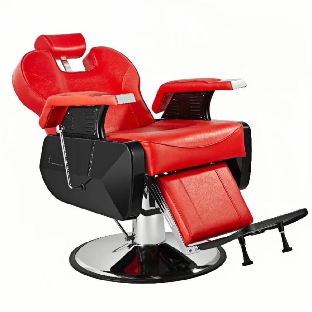 OZBMA Hydraulic Salon Chair with 360° Rotation and Reclining Function for Barbershop Styling - Professional Comfort (Red)
