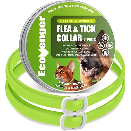 EcoVenger Flea & Tick Collar Repellent 2-Pack Green, Fits Both Dogs & Cats, Built-in Pant-Based Formula Strong Repellency Slow Release, Lasting Deterrence and Protection, Pleasant Aroma, Waterproof