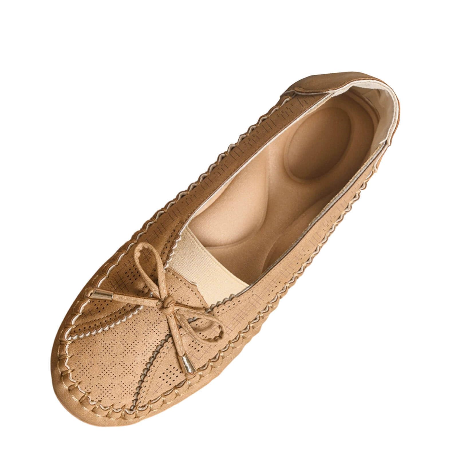 Women Vintage Eyelet Ballet Flats Memory Foam Comfy Soft Flats Casual Stitched Cute Non Slip Dress Shoes with Bowknot — view 6