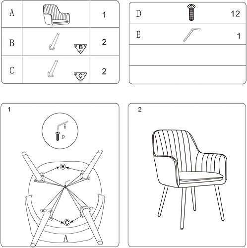 Miniatura 8 de CangLong Furniture - Juego de 2 sillas modernas para sala de estar, comedor, con brazos decorativos, para club, invitados, con patas de metal