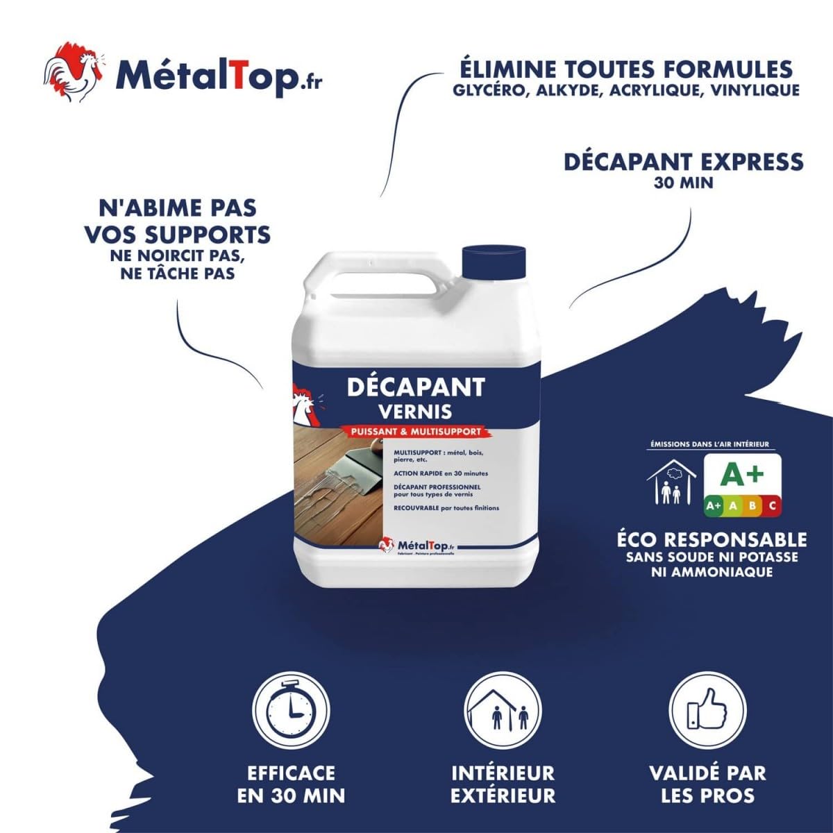 Metaltop Decapant Vernis 1 L Enlève vernis sur bois métal carrelage ciment plastique