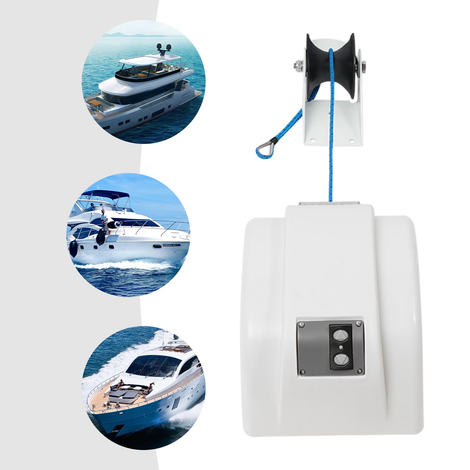 Verricello elettrico 12 V con telecomando – Portata massima 20 kg – 30 m corda di ancoraggio in nylon – Salpa ancora per barche fino a 45 lbs, bianco