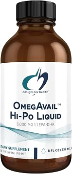 Designs for Health OmegAvail Hi-Po Liquid - High Concentration 1500mg EPA 1500 DHA - Triglyceride Omega 3 Fish Oil Heart Health & Brain Supplements - Natural Lemon Flavor 8oz