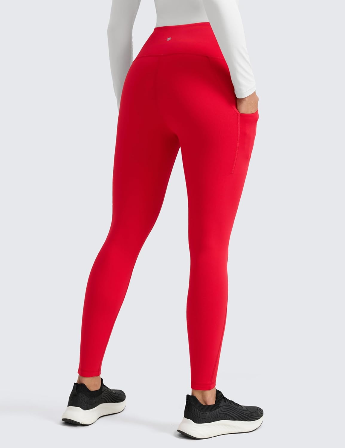 CRZ YOGA Water-Resistant Fleece Athletic Leggings Pockets 28" - Matte Thermal Hiking Casual Workout Womens Pants - Image 2