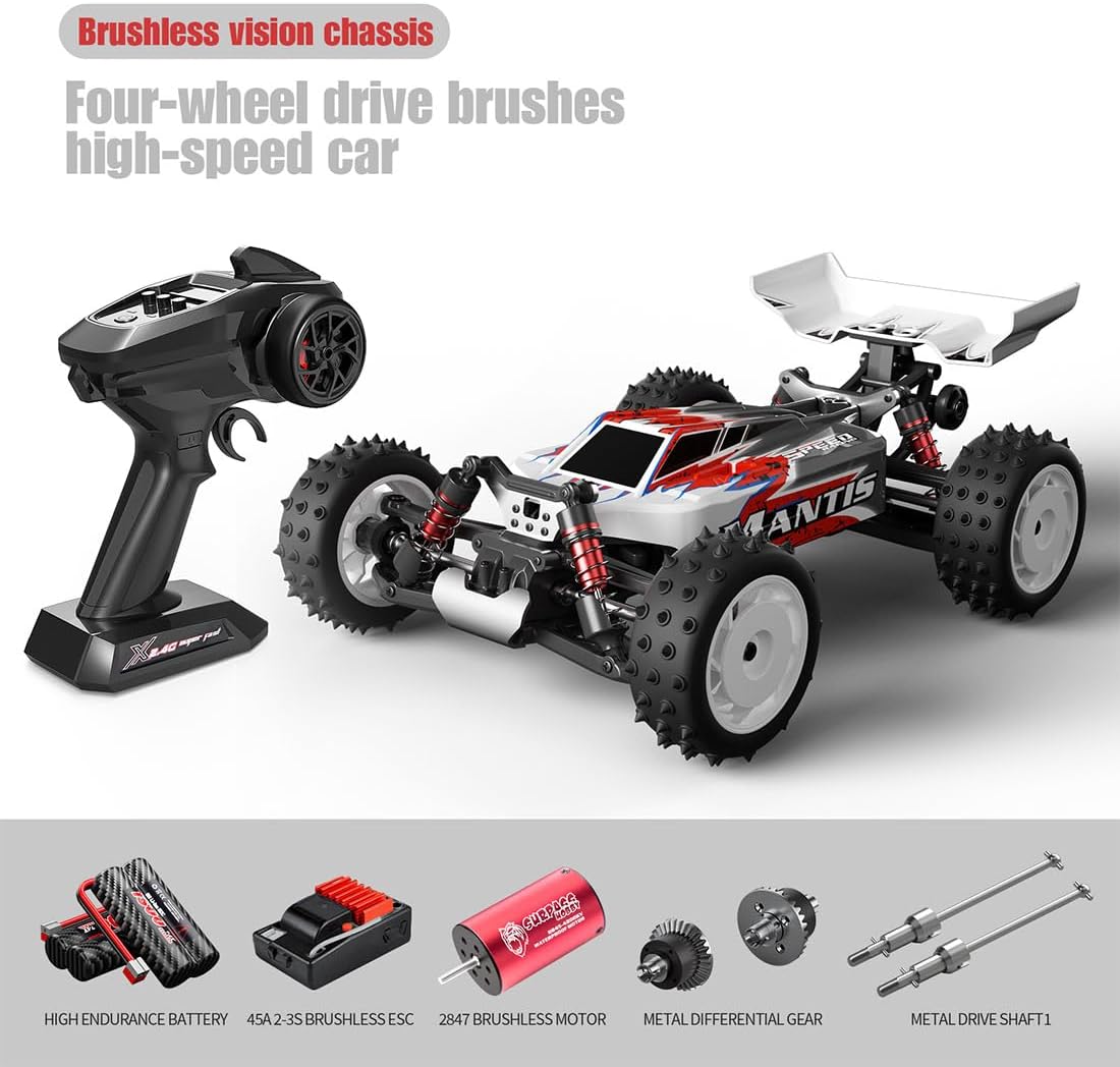 RC Crawlers, 1/16 2.4G RC 4WD Brushless Off-Road Car Model, High-Speed All-Metal Bearing Gear Vehicle Model, Equipped with Brushless Motor and Battery (RTR Version/Red)