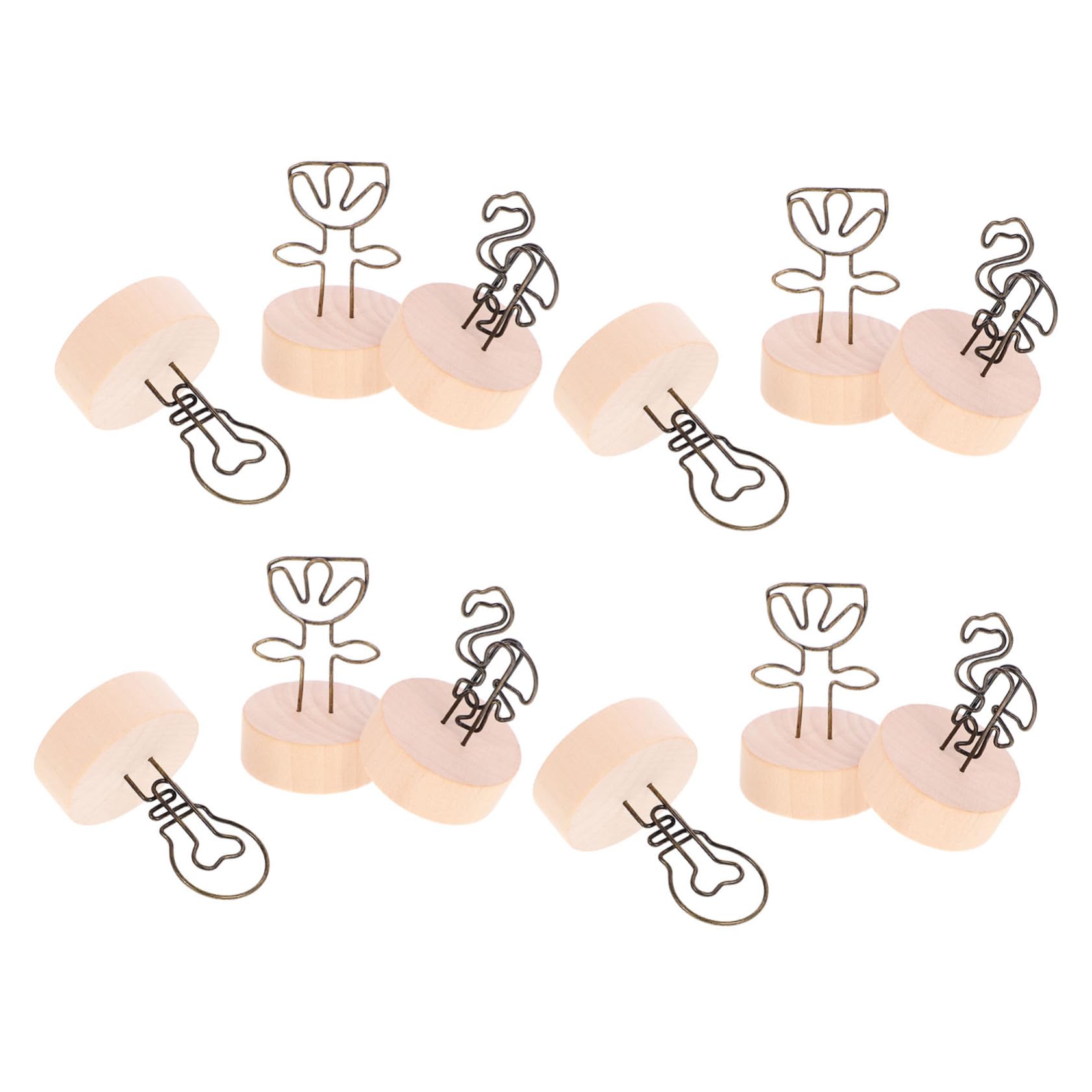 NUOBESTY 12Pcs Wooden Base Photo Clip Holders Cute Memo Clips for Table Name Cards Menu Display Sturdy Decorative Card Stand for Home Office Use