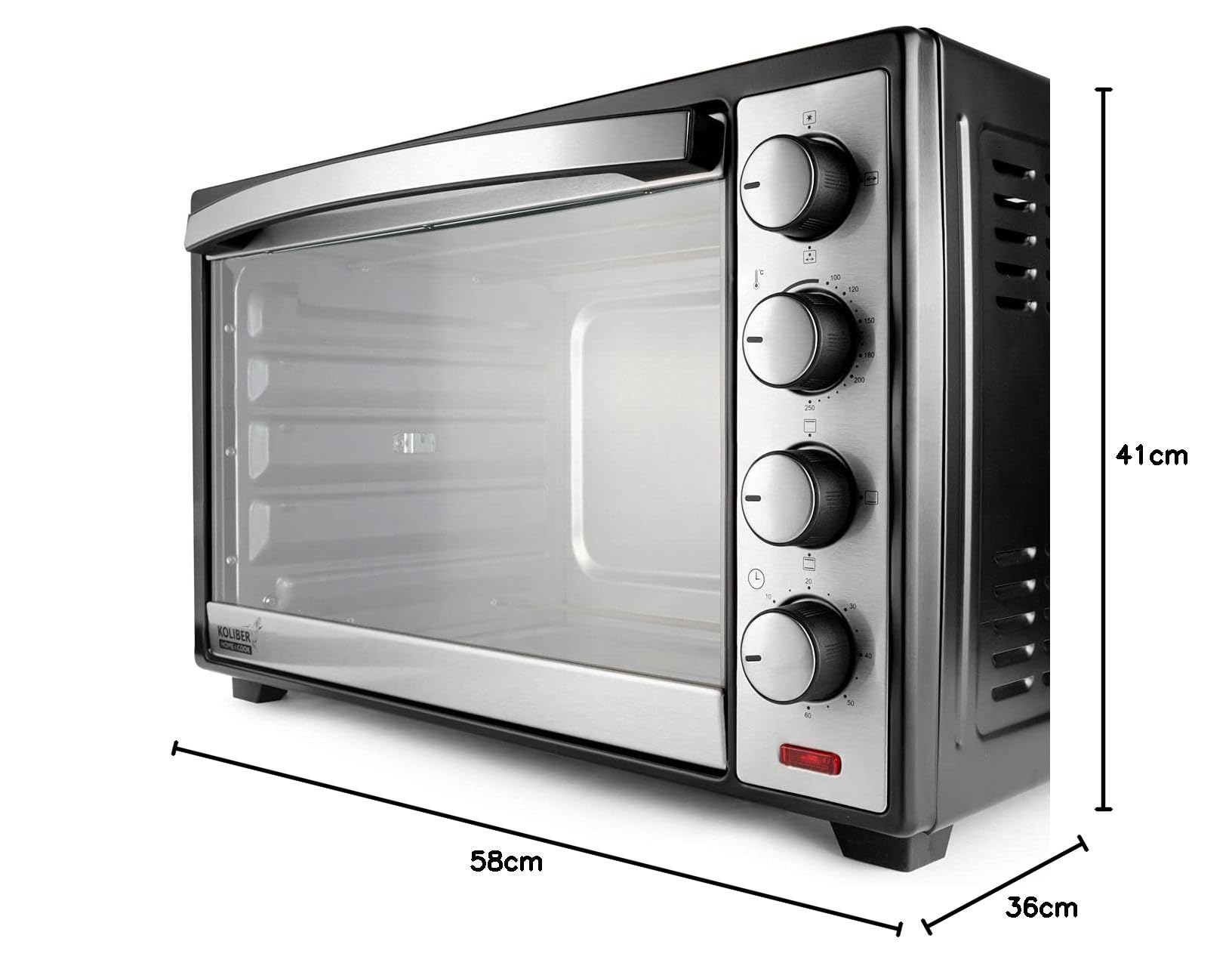 Koliber SUPERMAX X 3000W Backofen 48L Umluft Drehspieß Familienofen Pizzaofen Edelstahl 2000W Ober Unterhitze Timer Innenbeleuchtung Tischbackofen Schwarz