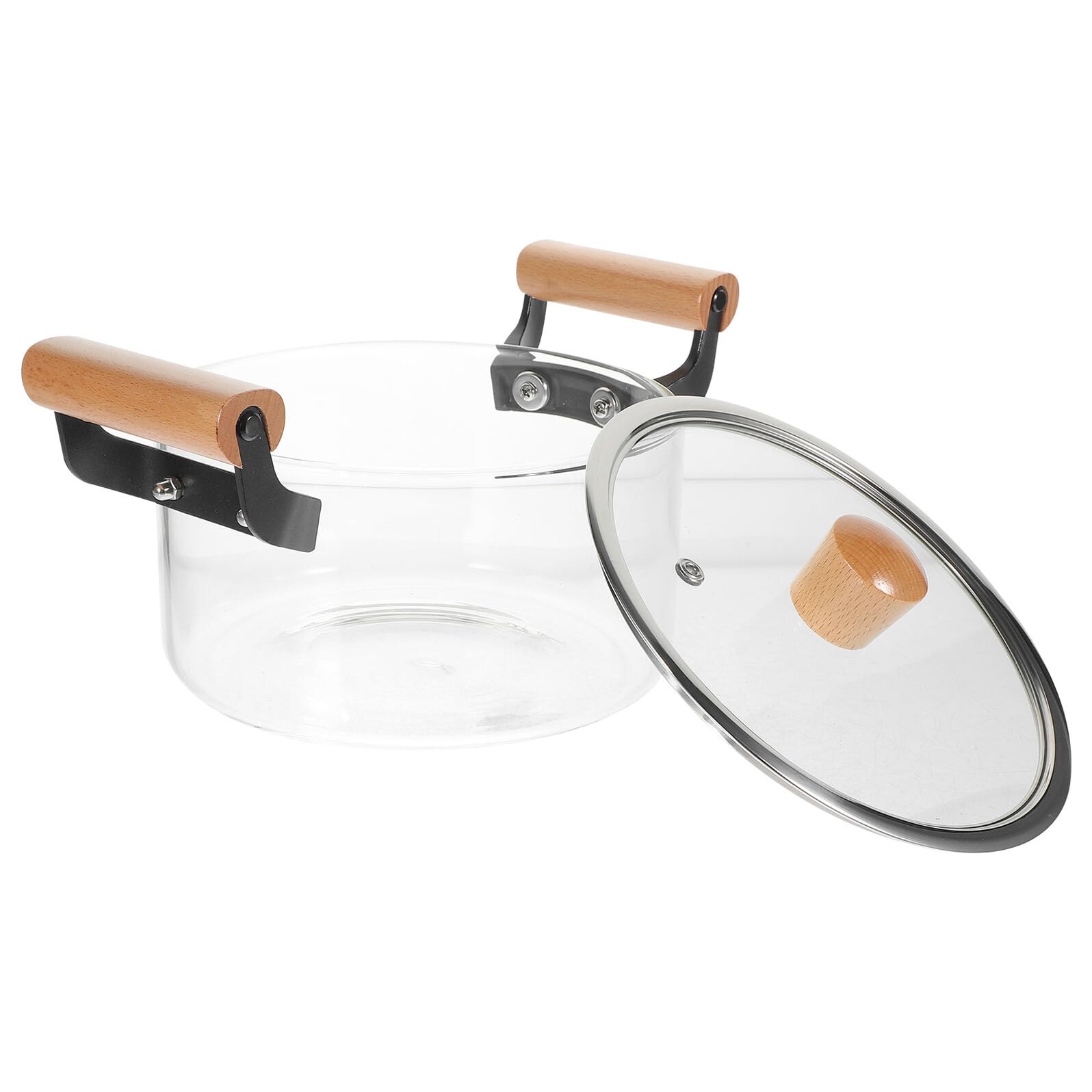 Didiseaon Pentola Per Zuppa e Cuoci-pasta Da Cucina in Vetro Trasparente Resistente Al Calore 2,5l Coperchio e Manici in Legno, Adatta Per Cucina Casalinga e Preparazione Di Zuppe, Riso e Noodles