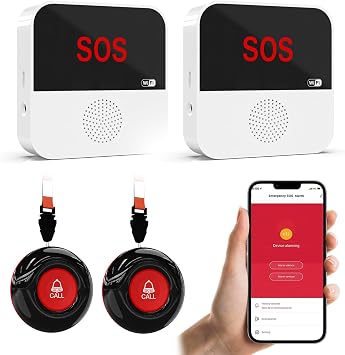 SanJie Wi-Fi Wireless Caregiver Pager Call Button for Elderly at Home - Alert Systems with App Remote Alerts & Device Sharing Suitable for Seniors & Patients and People with Disabilities