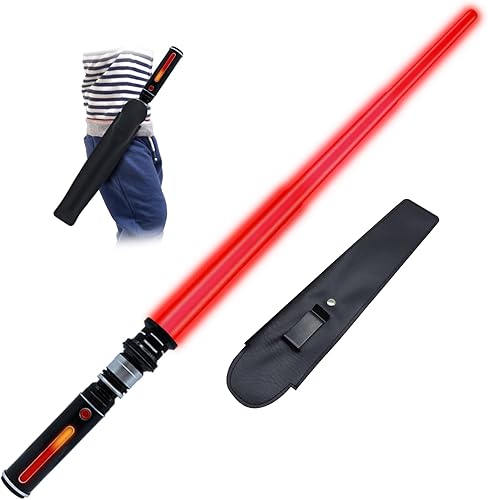 ANNDOFY Sable iluminado para niños, espadas de luz roja con sonido FX, juego de espadas de luz expandible para Galaxy War Fighter Warriors, fiestas