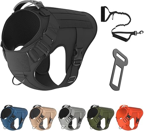 Miniatura 8 de Juego de arnés táctico ajustable y correa para perro, chaleco MOLLE sin tirones con asa, clip para correa frontal, gancho y parche - Perfecto para
