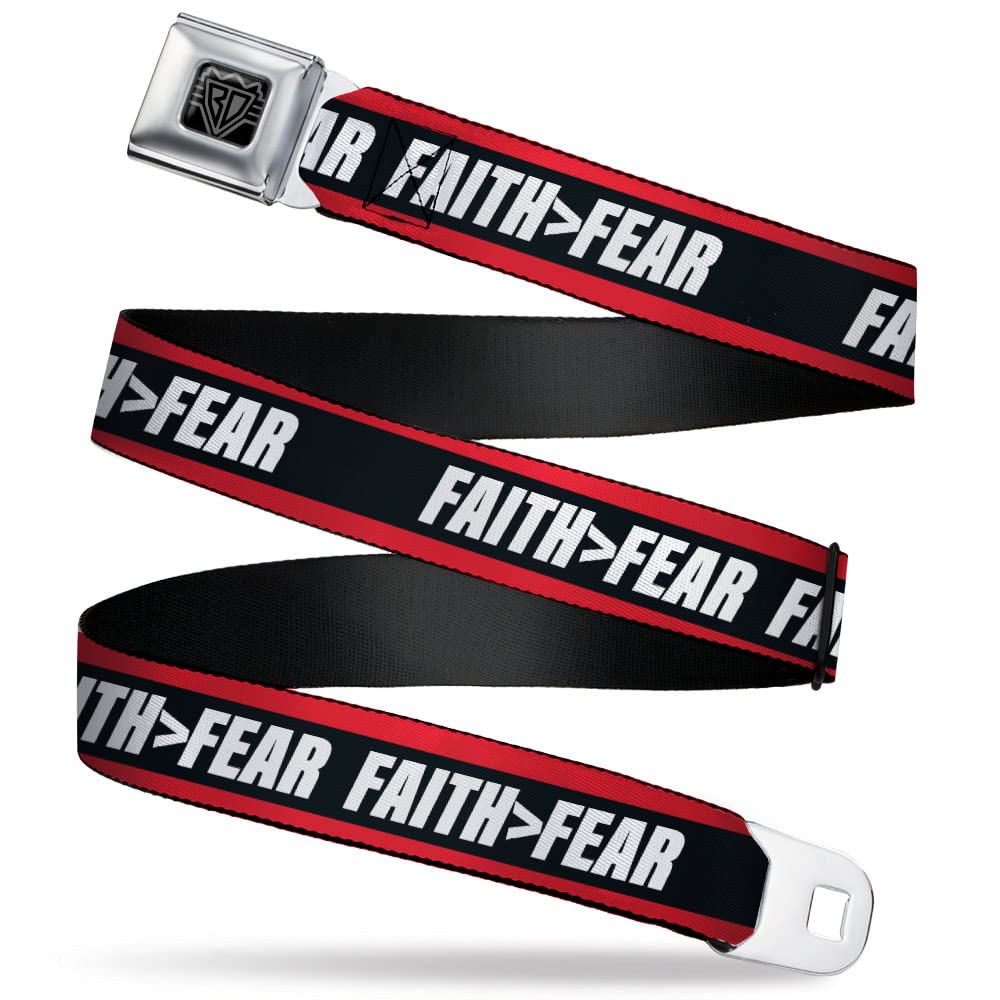 Buckle-Down Belt, Seatbelt Buckle Belt, Faith Greater Than Fear Stripe Red Black White, Youth 20 to 36 Inches