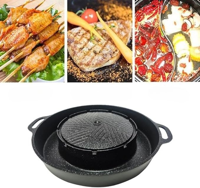 Amazon.co.jp: 焼きしゃぶ一体鍋 34cm 溝付き焼肉プレート ガスコンロ
