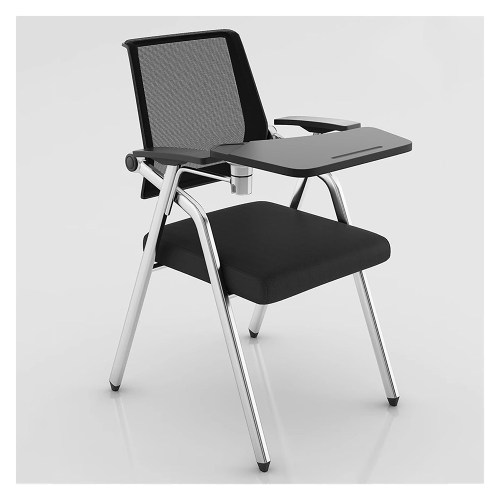 MYUYEE Stackable Folding Tablet Arm Guest Chair Student Chair With Desk Attached,Ergonomic Mesh Back Nesting Chairs With Thickened Fabric Seat For Office Waiting Room (Black)