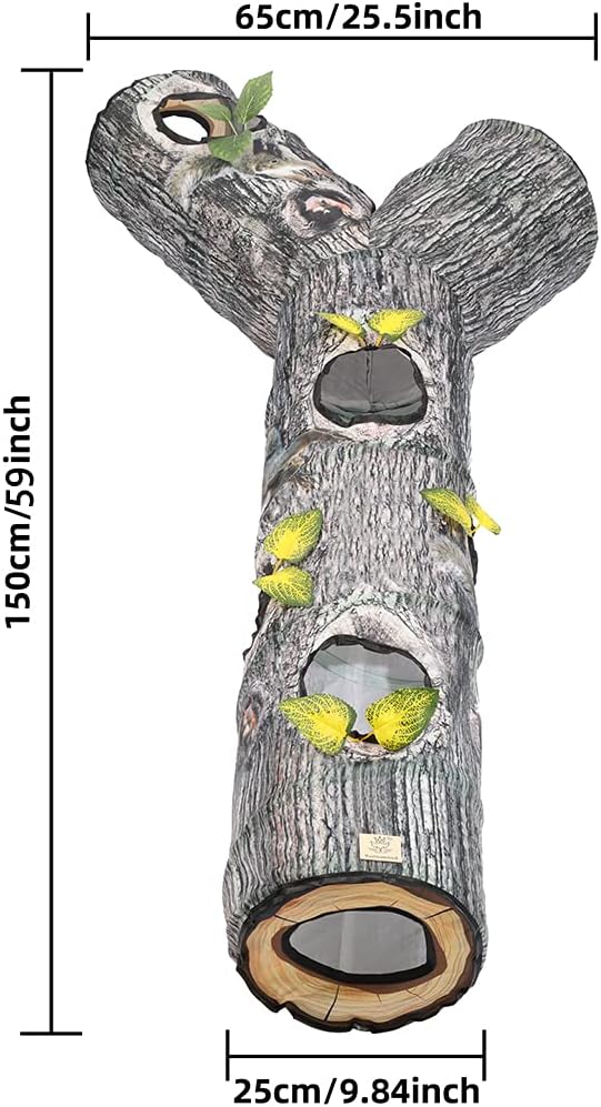Cat Tunnel Tube 3 Way Collapsible Play Tent Maze House for Rabbit Small Animals，Collapsible Cat Tunnel Cat ToysTree Pattern Hideaway Crinkle Tunnel for Small Pet.L8
