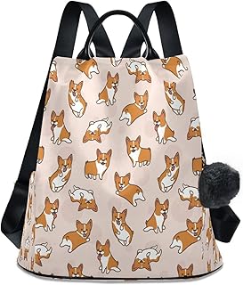 Women Cartoon Corgis Pattern Backpack Purse Waterproof Anti-theft Casual Shoulder Bag Fashion Ladies Satchel Bags（431）, Cartoon Corgis Pattern, 13.4 X 5.9 X 15 inch