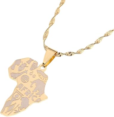 Chuangbang Jewelry Africa Map Pendant Necklaces Map of African Elephants Lions Giraffes for Women