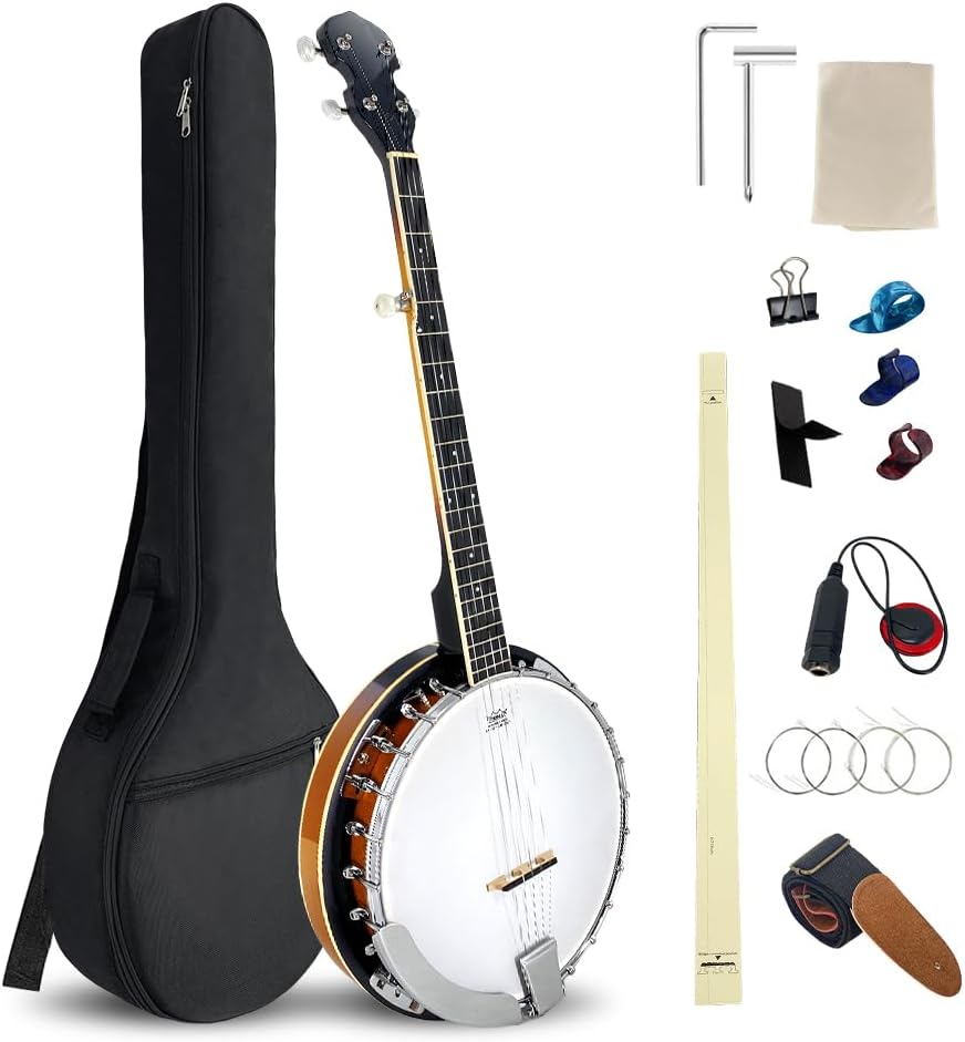 Banjo 5 String Portable Full Size 38 Inch Banjo Kit with Carrying Bag Extra Strings Starp Finger Picks Wrench for Adults Beginners