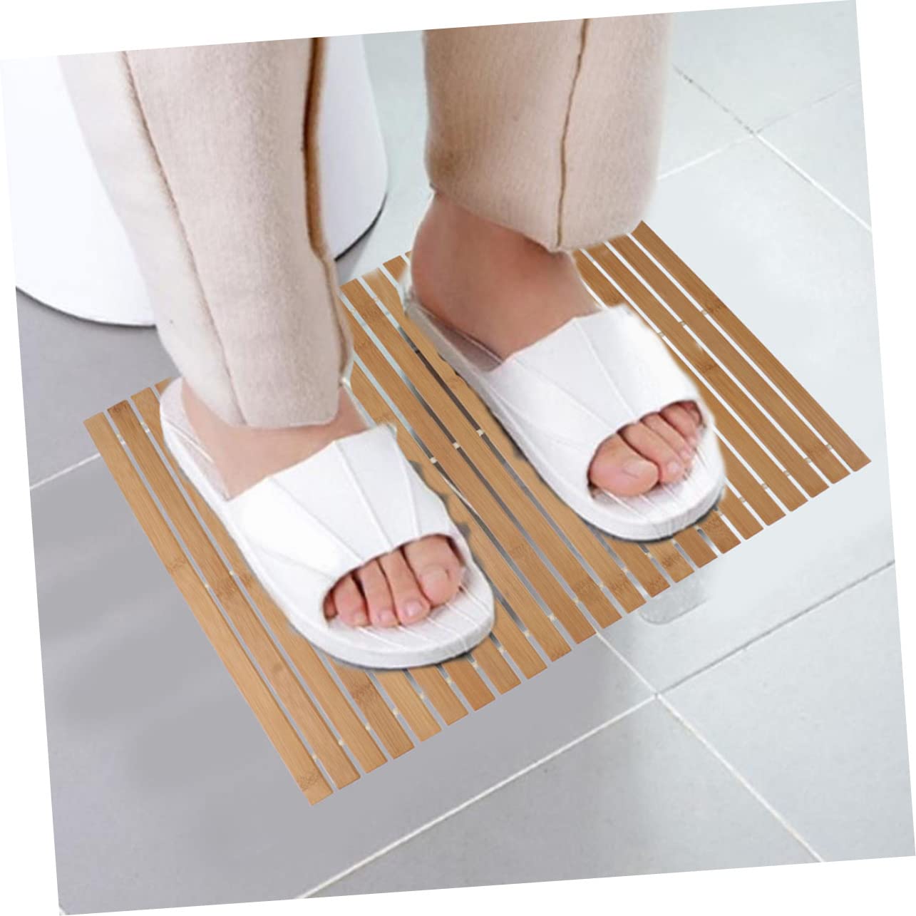 Healifty Tapis en Bambou Antidérapant 40x60 Cm Bambou Naturel Résistant pour Salle de Bain Chambre Hall D’entrée Coussin de Sol Décoratif