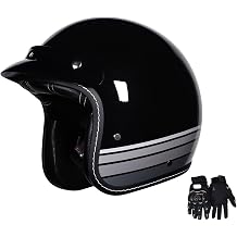 Open-face 3/4 helmet, lightweight motorcycle helmet, with gloves, retro style, unisex adults, DOT/ECE certified 3,XXL=61-62CM