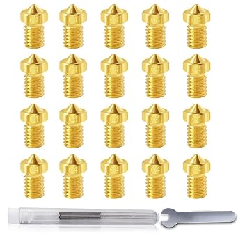 5Aplusreprap 3D Printer 0.4mm V6 Nozzles - 20Pcs High Precision V6 Brass Nozzle for E3d V5, Pursa I3 MK3, Anycubic I3 Mega with Nozzle Cleaning Needles, Non-Clogging, Good Durability, Easy to Install