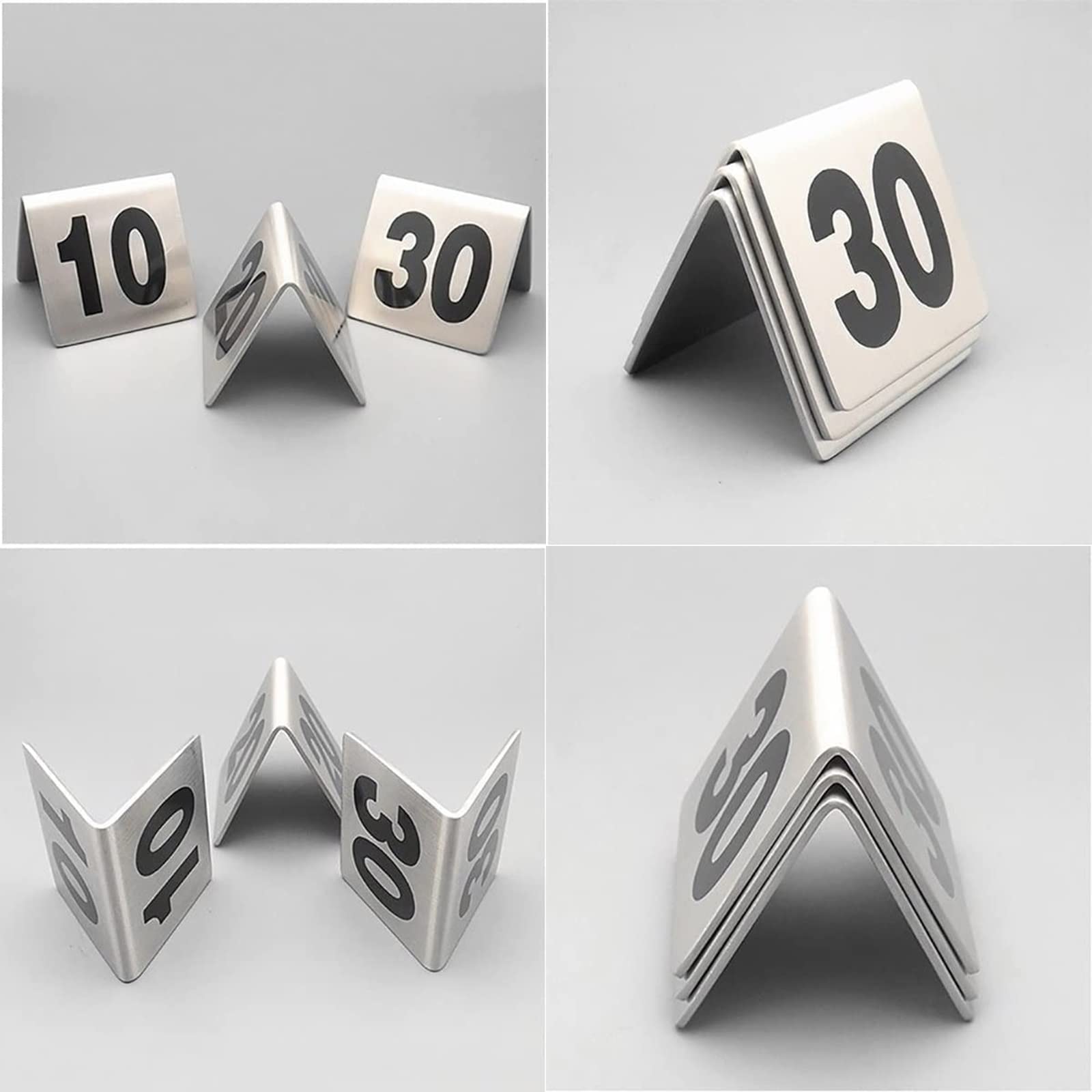Roestvrijstalen tenttafelnummers 1-50/100 - Metalen gereserveerde borden Dubbelzijdig nummer - Gemakkelijk leesbare markeringen Tafelbord voor café- restaurant Hotelbar Tafelnummerkaart (1 tot 100 L 4
