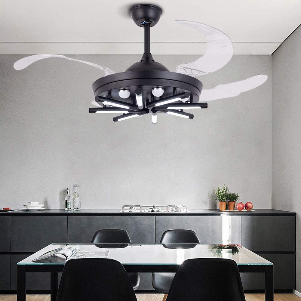Discount KPster Modern Ceiling Fan Light Chandelier Ceiling Light Ceiling Fan with Led Light Two Lighting Modes Retractable Hidden Reversible Blade Black 42 (US Stock) Discount KPster Modern Ceiling Fan Light Chandelier Ceiling Light Ceiling Fan with Led Light Two Lighting Modes Retractable Hidden Reversible Blade Black 42 (US Stock)