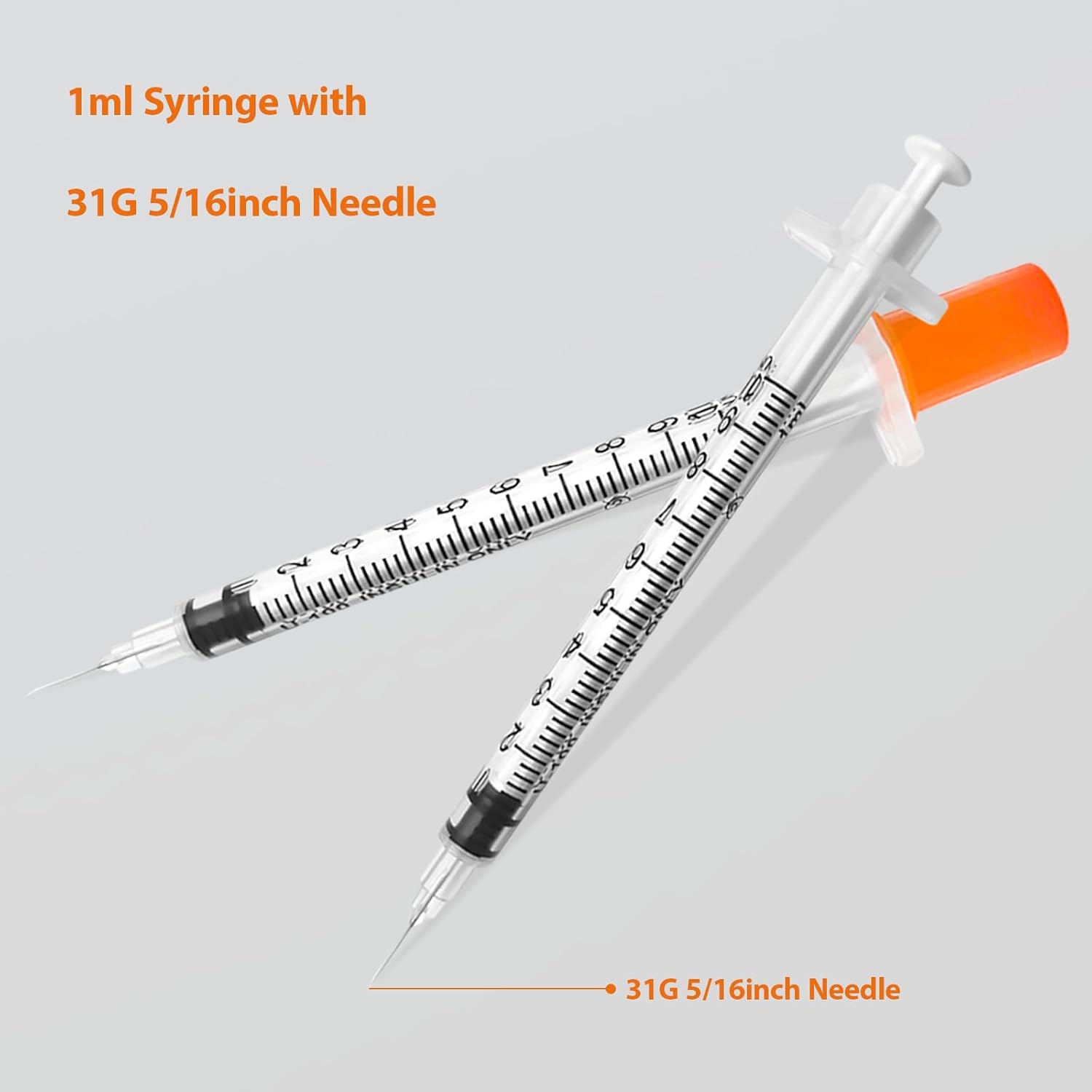100 Pack U-100 1cc 31 Gauge 5/16 Inch Syringes with Needle, Individually Packed