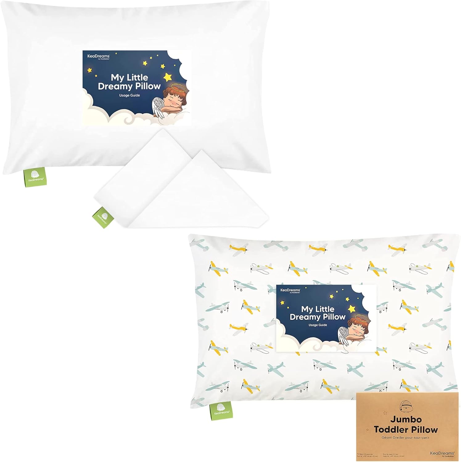 KeaBabies Toddler Pillowcase for 14X20 Pillow and Toddler Pillow with Pillowcase, Jumbo 14X20 - Organic Jumbo Toddler Pillow Case for Boy, Kids - Soft Organic Cotton Toddler Pillows for Sleeping