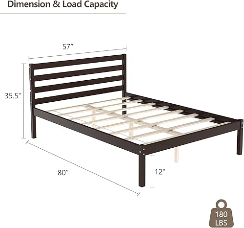 Miniatura 10 de Giantex Base de cama de plataforma de madera, cabecera con paneles, soporte de listones de madera, no necesita resortes, base de colchón de cama,