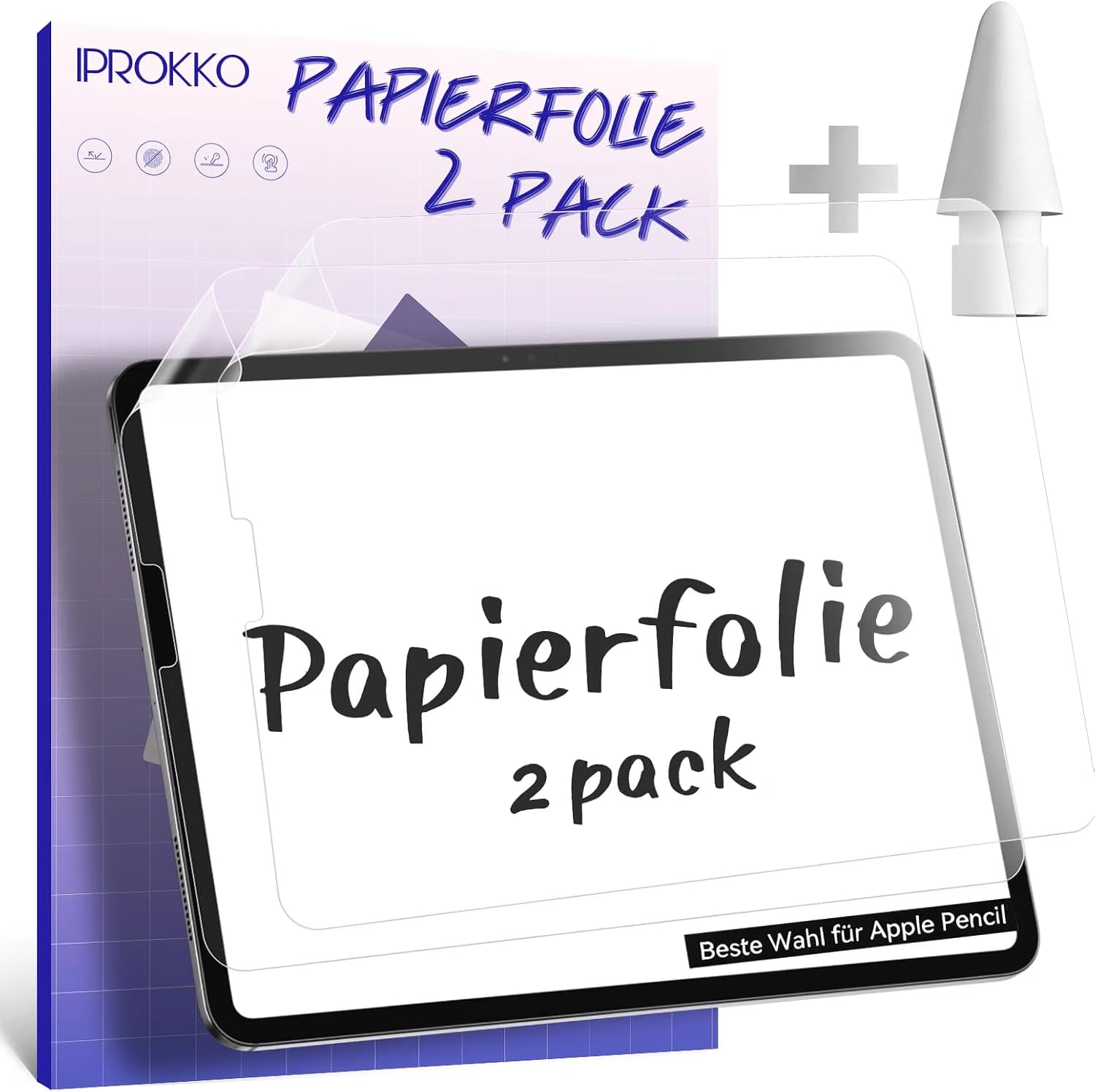 [2 Stück] Like Paper Folie kompatibel mit iPad Pro 12,9 Zoll (2022/2021/2020/2018), Matte Schutzfolie Papierfolie Displayschutz Papier Film Blendfreiem Screen Protector for Zeichnen, Schreibe, Notizen
