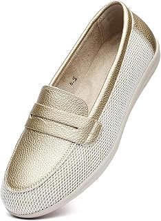 Women's Flats Shoes Non-Slip Ballet Shoes for Dressy Occasions,Walking and Driving Lightweight & Flexible for Comfort, Grid PU (Golden 7)