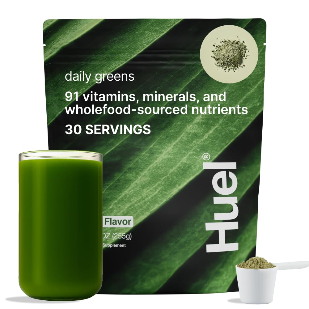HuelDaily Greens | Superfood Greens Powder | 91 Vitamins, Minerals, and Wholefood-Sourced Ingredients | Adaptogens, Antioxidants, Gut-Friendly Probiotics | 30 Servings