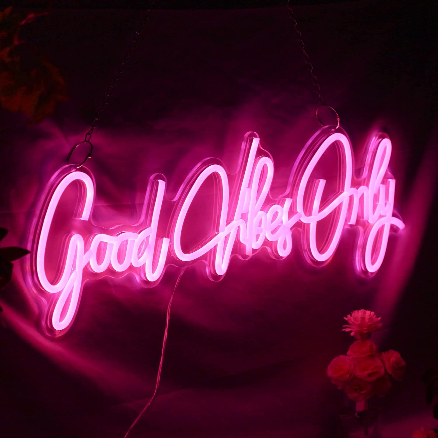 Good Vibes Only Neon Sign Light Wall Art Gifts, Neon Sign Wall Decorations Bar Pub Club Rave Apartment Home Decor Party Christmas Decor (Pink)