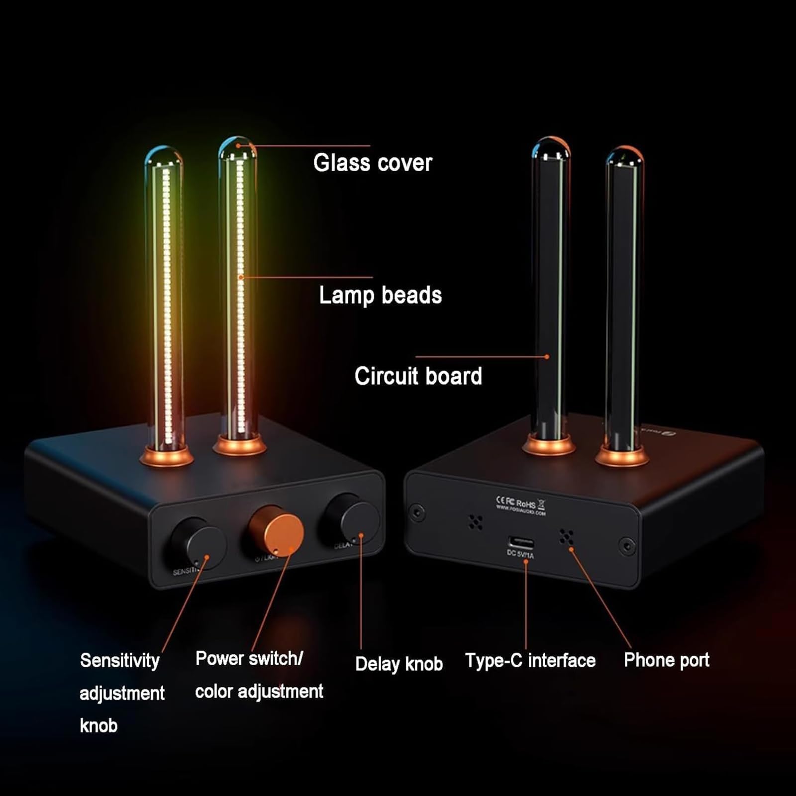 Lampada a Spettro RGB per La Cattura del Suono, Luci a LED per La Sincronizzazione Musicale, con 2 Tubi Luminosi, 4 modalità di Visualizzazione, Controllo del Microfono