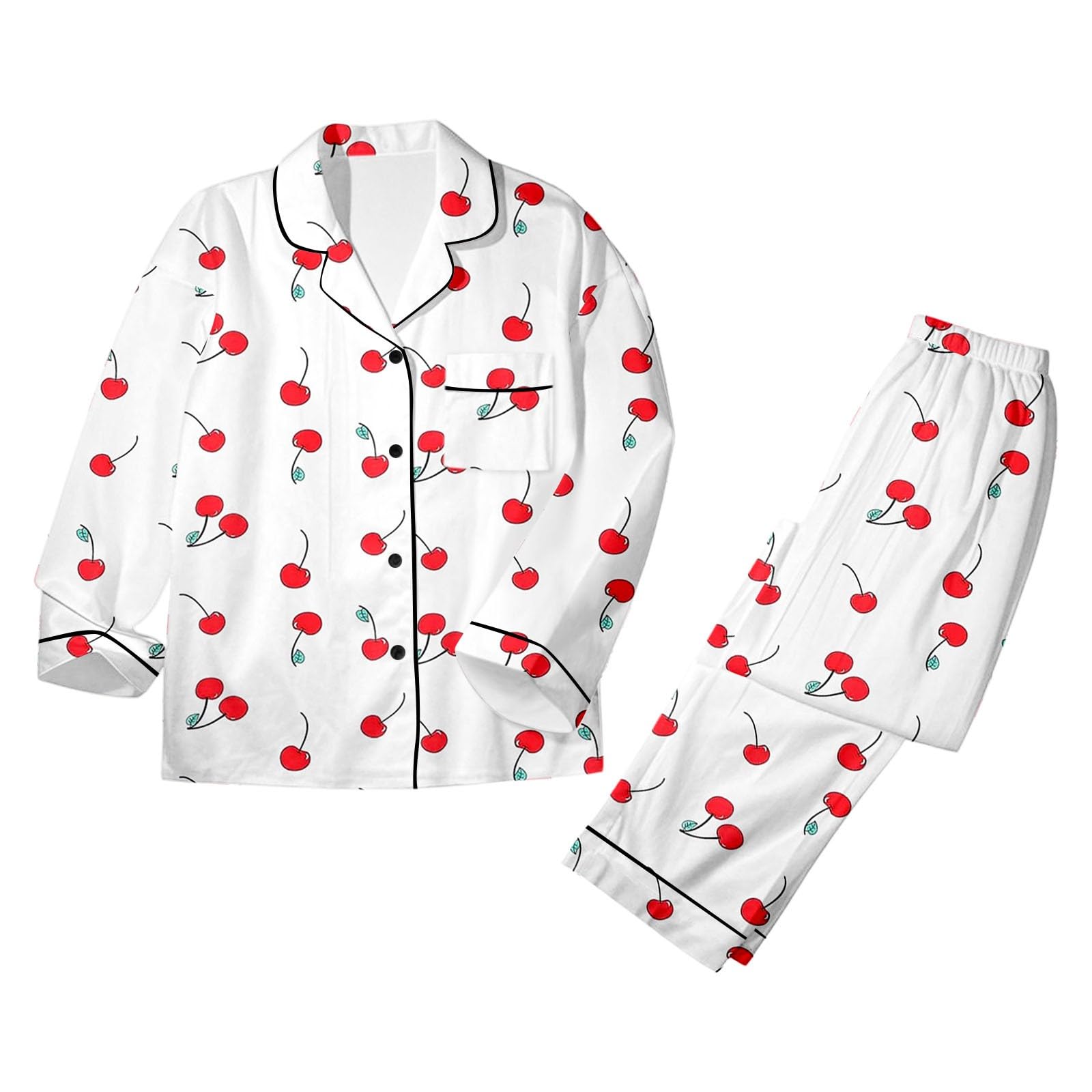 Pijama de Manga Larga, Ropa de Dormir Suave con Parte Superior Estampada y pantalón Liso, Ropa cómoda para Estar en casa Tanto de día como de Noche.