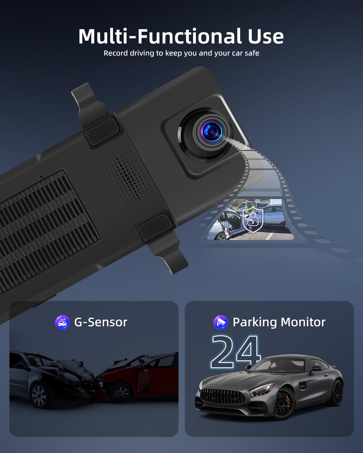 NHOPEEW 4K Mirror Dash Cam con doppia telecamera - Touchscreen da 11,26 pollici - ADAS BSD G-Sensor Registrazione in loop Visione notturna Tracciamento GPS Monitoraggio parcheggio 24 ore su 24