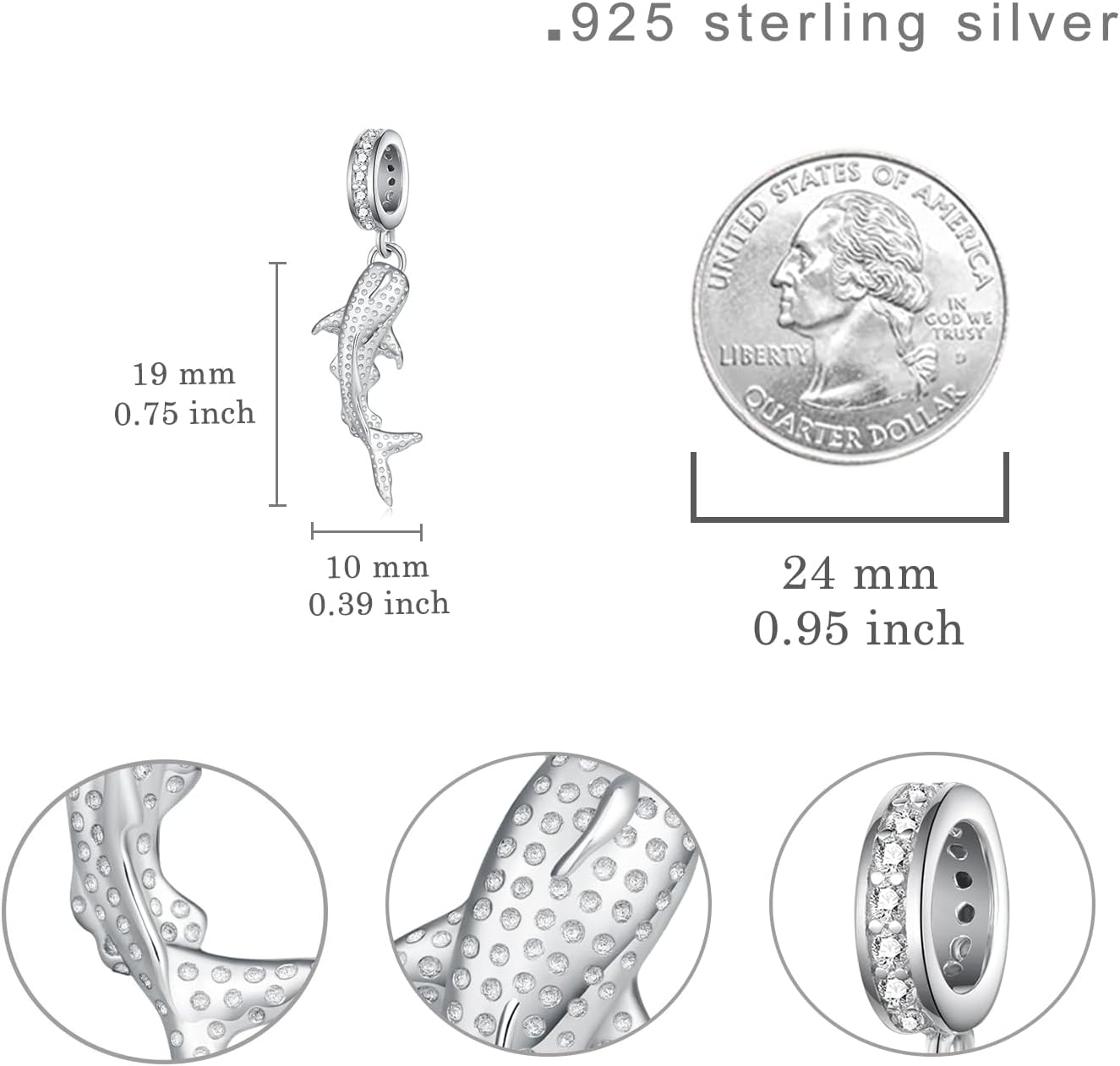 Whale Shark Charm 925 Sterling Silver Ocean Charms for Bracelets Whale Shark Gifts for Sharks Lovers Ocean Animal Jewelry