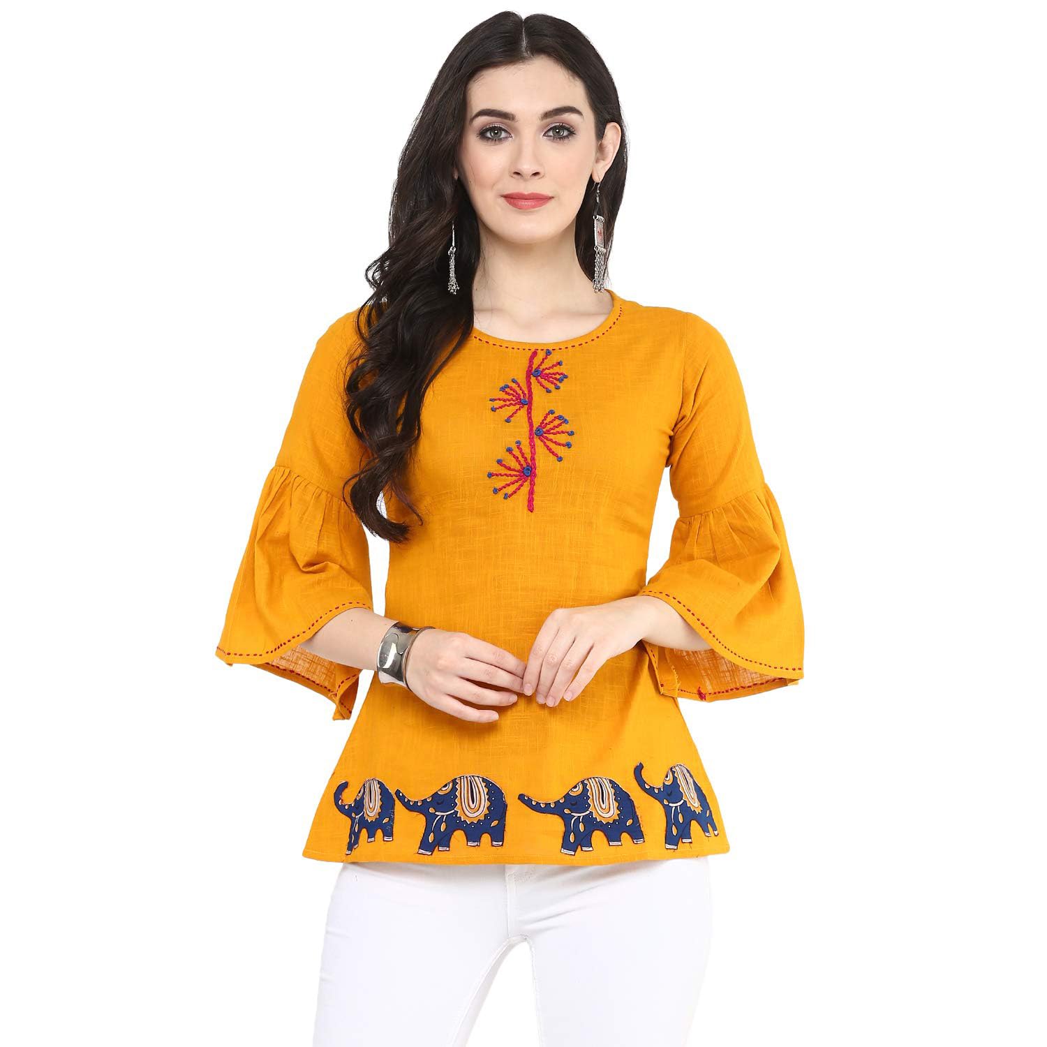 Women's Cotton Slub Kalamkari Printed Regular Top for Women