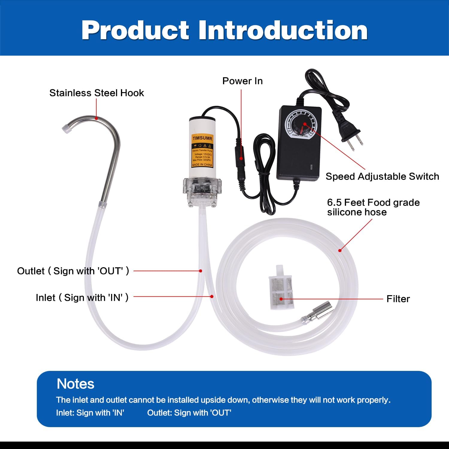Food Grade Electric Water Transfer Pump With Speed Adjustable 100-240V for Ice Maker,Coffee Machine,Water Dispenser,Auto Siphon Self Priming Pumps for Bottling Wine,Beer and Kombucha,2L/Min,Low Noise