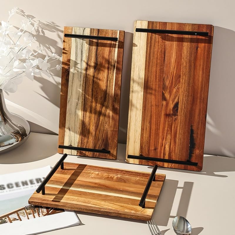 Bandeja para Servir de Madera de Acacia Japonesa, Bandeja de Desayuno de Madera Maciza con asa, Bandeja para té de la Tarde, Bandeja de Postre Retro, bandejas para Comer en el Regazo (BS)