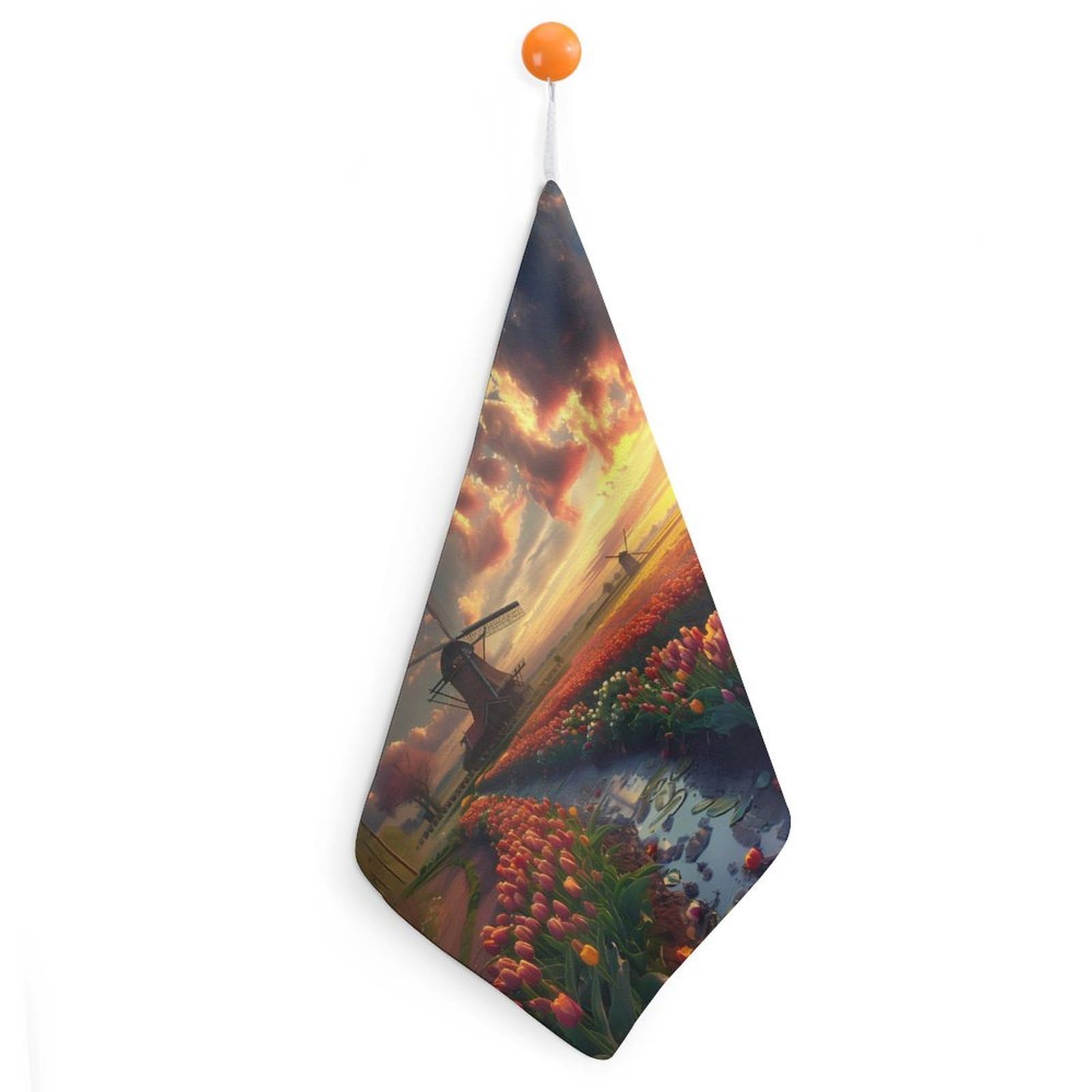 CGSBNGHA Vibrant Tulips Field with Dutch Windmills Hand Towel Hanging Face Towels Cleaning Cloths Handkerchief for Bathroom Kitchen