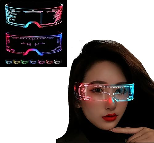 2 lentes con luz LED, 7 colores y 5 modos, anteojos luminosos para Halloween, cosplay, fiesta, bar (2 unidades-1)
